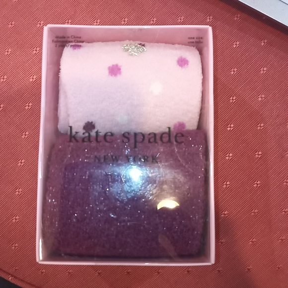 NEW Kate Spade Slipper Socks Pink & Maroon 2 Pair One Size - Picture 1 of 4